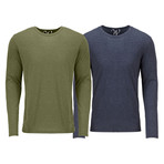 Ultra Soft Semi-Fitted Long Sleeve Crew Neck Shirt // Military Green + Navy // Pack of 2 (XL)