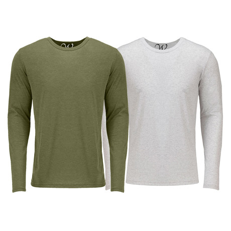 Ultra Soft Semi-Fitted Long Sleeve Crew Neck Shirt // Military Green + White // Pack of 2 (S)