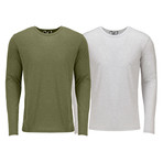 Ultra Soft Semi-Fitted Long Sleeve Crew Neck Shirt // Military Green + White // Pack of 2 (L)