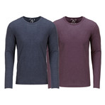 Ultra Soft Semi-Fitted Long Sleeve Crew Neck Shirt // Navy + Burgundy // Pack of 2 (M)