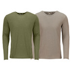Ultra Soft Semi-Fitted Long Sleeve Crew Neck Shirt // Military Green + Sand // Pack of 2 (M)