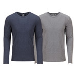 Ultra Soft Semi-Fitted Long Sleeve Crew Neck Shirt // Navy + Heather Gray // Pack of 2 (XL)