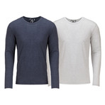 Ultra Soft Semi-Fitted Long Sleeve Crew Neck Shirt // Navy + White // Pack of 2 (2XL)