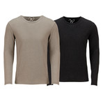 Ultra Soft Semi-Fitted Long Sleeve Crew Neck Shirt // Sand + Black // Pack of 2 (M)