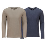 Ultra Soft Semi-Fitted Long Sleeve Crew Neck Shirt // Sand + Navy // Pack of 2 (S)