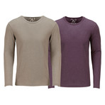 Ultra Soft Semi-Fitted Long Sleeve Crew Neck Shirt // Sand + Burgundy // Pack of 2 (2XL)