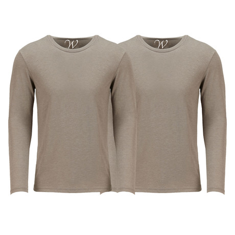 Ultra Soft Semi-Fitted Long Sleeve Crew Neck Shirt // Sand // Pack of 2 (S)
