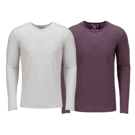 Ultra Soft Semi-Fitted Long Sleeve Crew Neck Shirt // White + Burgundy // Pack of 2 (S)