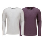 Ultra Soft Semi-Fitted Long Sleeve Crew Neck Shirt // White + Burgundy // Pack of 2 (S)