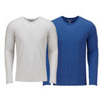 Ultra Soft Semi-Fitted Long Sleeve Crew Neck Shirt // White + Royal Blue // Pack of 2 (S)
