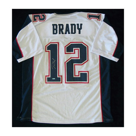 New England Patriots // Signed White Jersey // Tom Brady (Unframed)