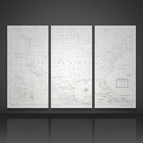 USA Map + Pins // Classic Marble // 3 Panels (48"W x 32"H x 1.25"D)