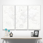 World Map + Pins // Classic Marble // 3 Panels (48"W x 32"H x 1.25"D)