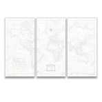World Map + Pins // Classic Marble // 3 Panels (48"W x 32"H x 1.25"D)