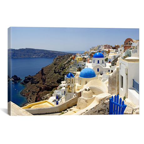 High Angle View Of A Church, Oia, Santorini, Cyclades Islands, Greece // Panoramic Images (26"W x 18"H x 0.75"D)