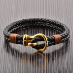 Braided Leather Bracelet // Gold + Black + Brown