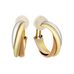 Vintage Cartier 18k Yellow Gold + 18k White Gold + 18k Rose Gold Trinity Hoop Clip-On Earrings