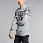 Patti Zip Neck Jacquard Sweater // Gray (L)