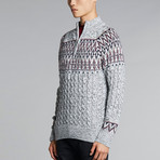 Patti Zip Neck Jacquard Sweater // Gray (L)