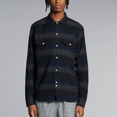 Prado Flannel Stripe Shirt // Navy (S)