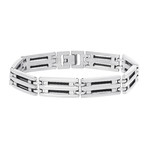 Polished Striped Rectangle Link Design Bracelet // Black