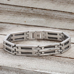 Polished Striped Rectangle Link Design Bracelet // Black