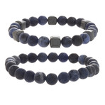 Hematite Beaded Stretch Bracelets // Blue Lapis + Simulated Gray // 2 Piece Set