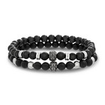 Onyx Rondelle Beaded Stretch Bracelet // 2 Piece Set