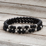 Onyx Rondelle Beaded Stretch Bracelet // 2 Piece Set