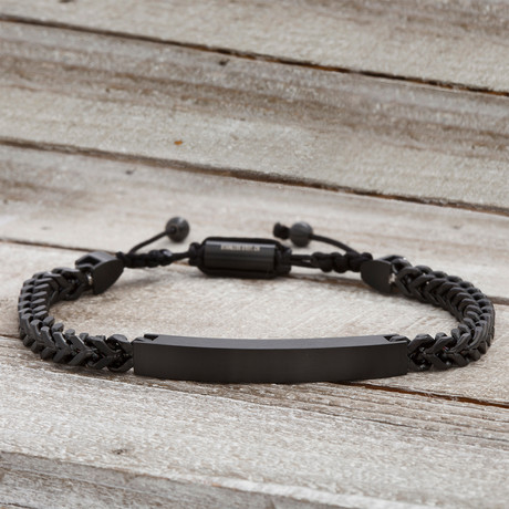 Polished Bar Curb Chain Adjustable Slider Bracelet // Black
