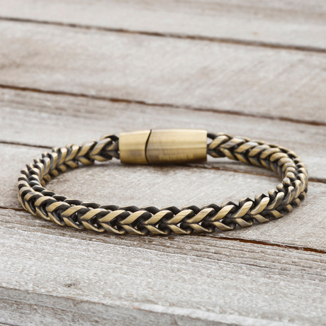 Polished Braided Design Curb Chain Bracelet // Yellow Gold