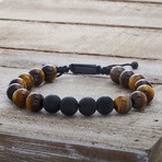 Tiger's Eye Beaded Adjustable Slider Bracelet // Brown