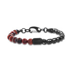 Tiger's Eye Beads + Franco Chain Bracelet // Black + Red