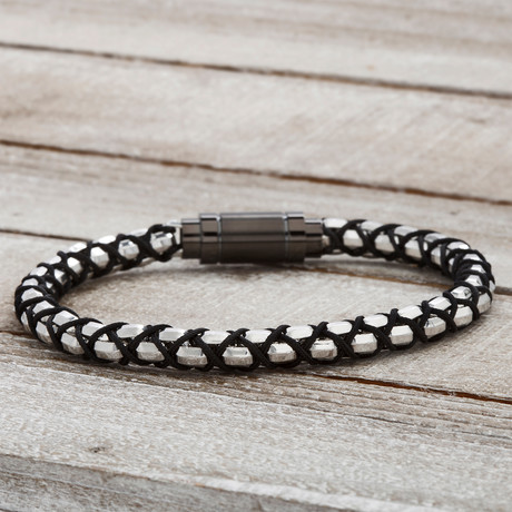 Cord Textured Design Chain Bracelet // Black