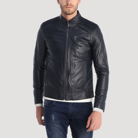 Santiago Leather Jacket // Navy (S)