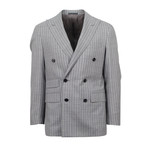 Striped Wool Double Breasted Slim Trim Fit Suit // Gray (US: 44S)