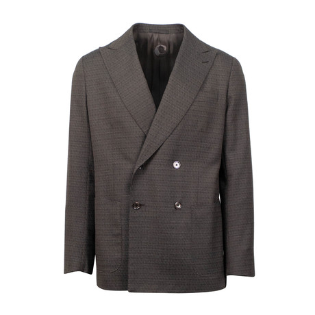 Caruso // Check Wool Double Breasted Slim Fit Suit // Brown (US: 44S)