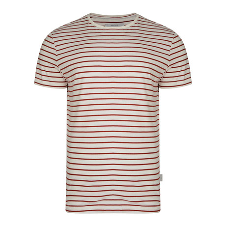 Patras Yarn Dyed Stripe Tee Shirt // Off White + Biking Red (S)
