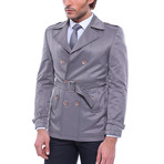 Double Breasted Slim Fit Trench Coat // Gray (M)