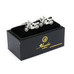 Exclusive Cufflinks + Gift Box // Silver + Black Motorbikes