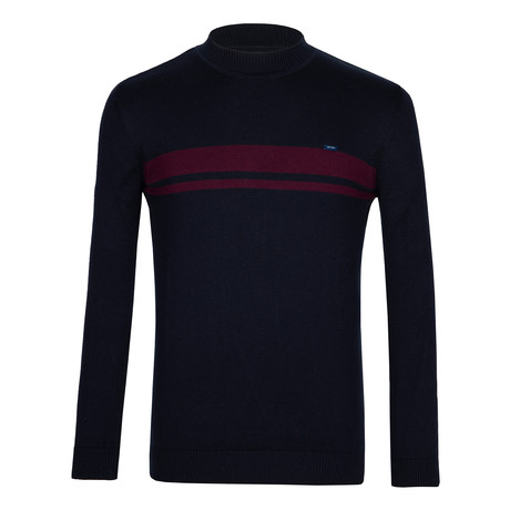 Pullover Jersey Sweater // Navy + Maroon (L)