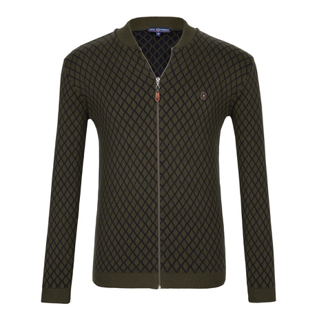 Full Zip Jersey Sweater // Olive + Navy (S)