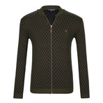 Full Zip Jersey Sweater // Olive + Navy (M)