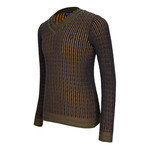 V-Neck Jersey Sweater // Navy + Green (S)