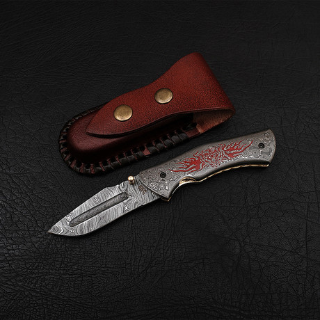 Handmade Damascus Liner Lock Folding Knife // 2719