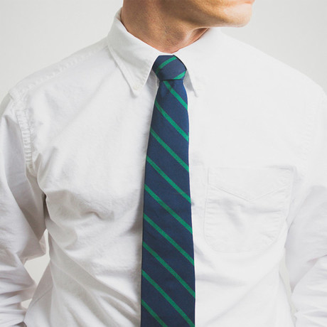 Silk Mogodor Tie // Navy + Green Stripes