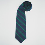 Silk Mogodor Tie // Navy + Green Stripes