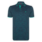 Tommy SS Polo Shirt // Navy + Green  (S)