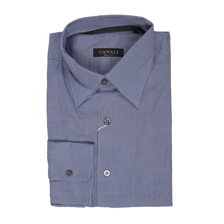 Houdstooth Pattern Slim Fit Shirt // Blue (S)