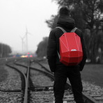 Polymer Series Backpack + Backpack Stand + Back Padding // Matte Red (Crisp White Straps)